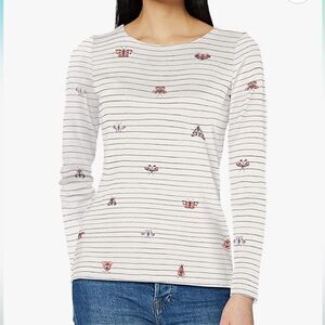 Joules Harbour 100% cotton L/S Jersey Top Butterfly/Navy Stripe print Size 6